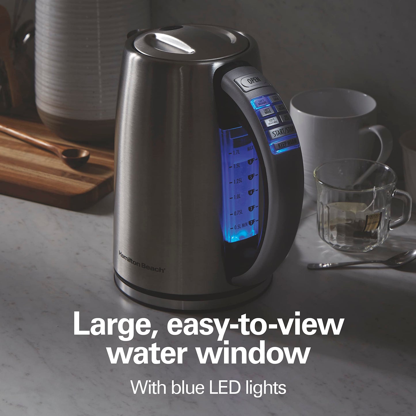 Hamilton Beach 1.7 Liter Temperature Control Electric Kettle, Water Boiler & Heater, Fast Boiling 1500 Watts, BPA Free, Cordless, Auto-Shutoff and Boil-Dry Protection, Stainless Steel (41020R)