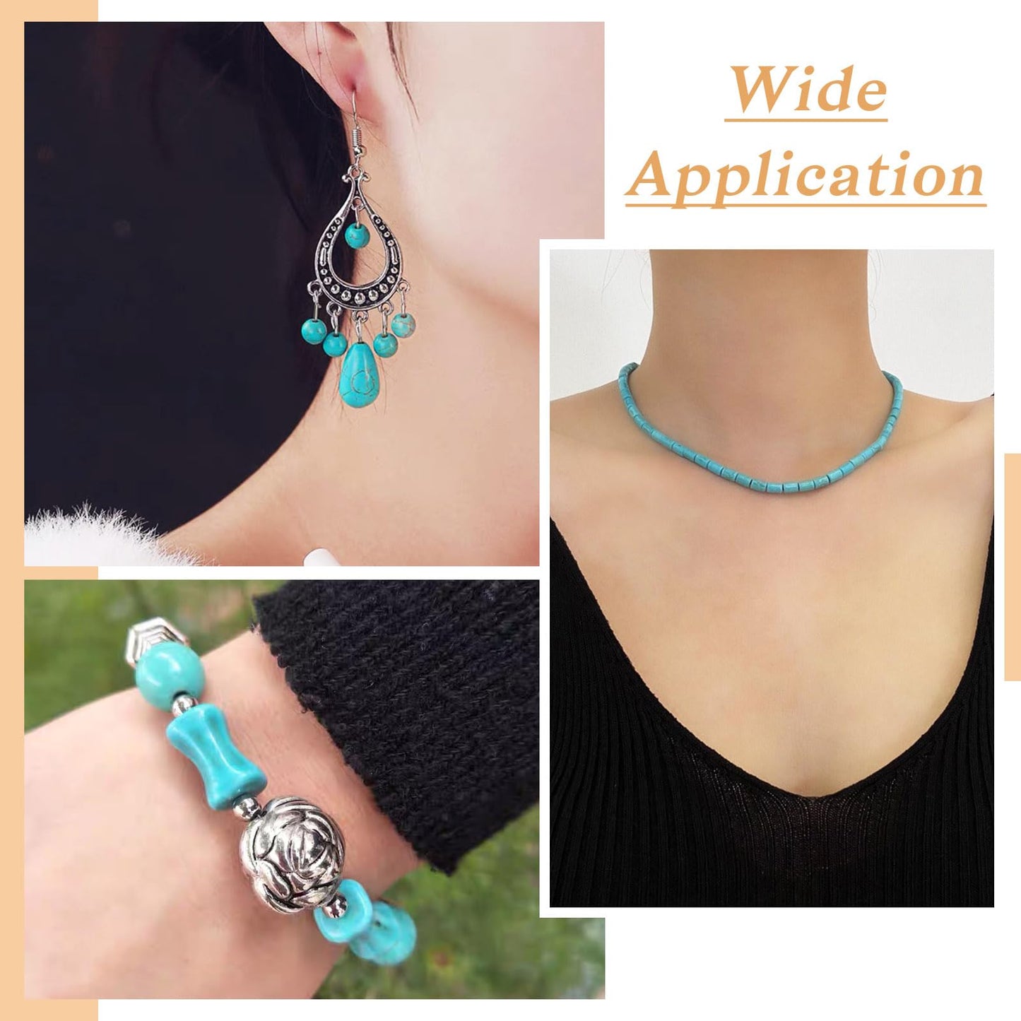270Pcs Natural Stone Beads Turquoise Gemstone Beads Bone Teardrop Heart Column Turquoise Gemstone Loose Beads for Women Bohemian Earring Bracelet Necklace Jewelry Making