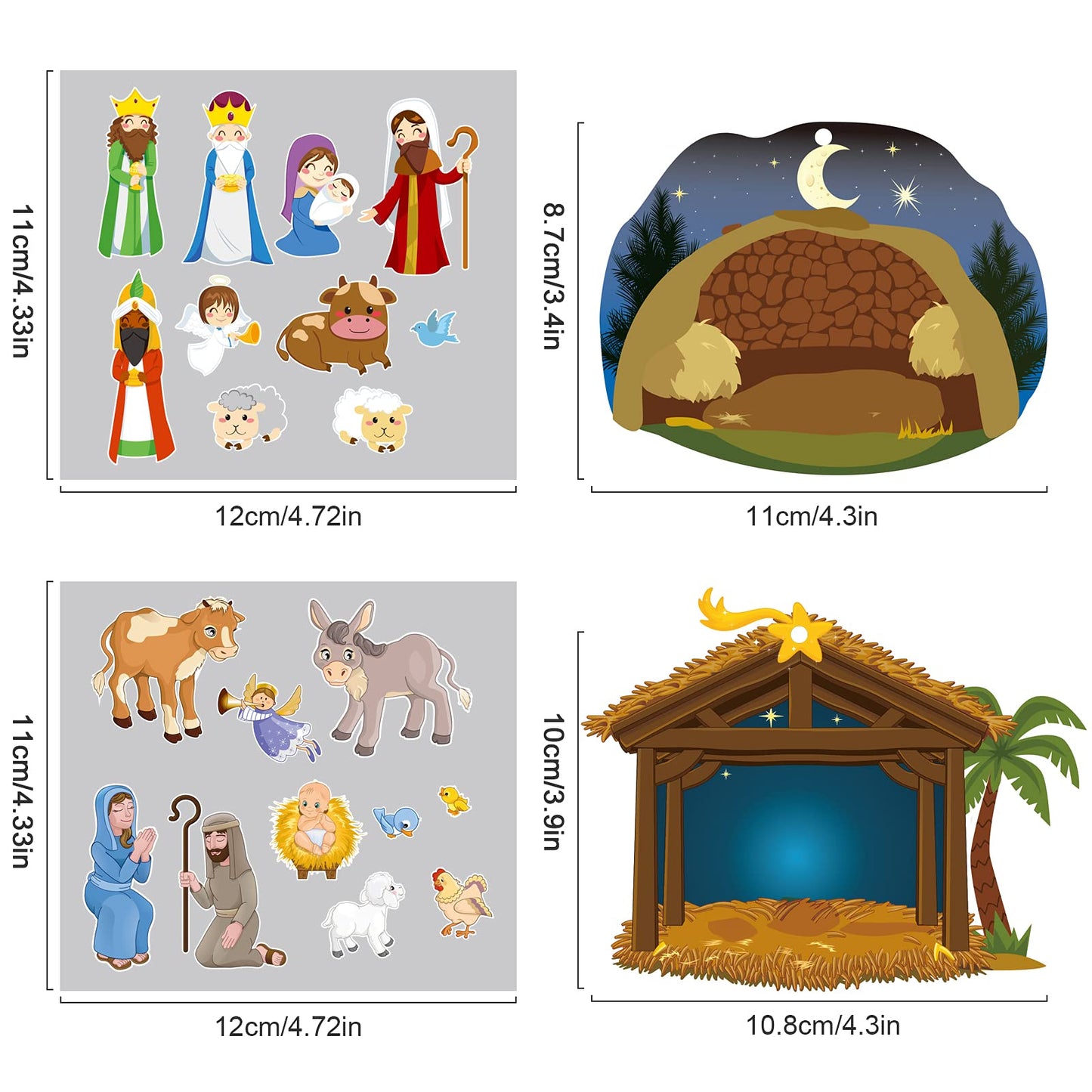 60 Sets Religious Crafts Nativity Stickers Make a Nativity Scene Sticker Ornament Christmas Tree Hanging Decorations Christian Craft Kits for Holy Night Religious Party Jesus