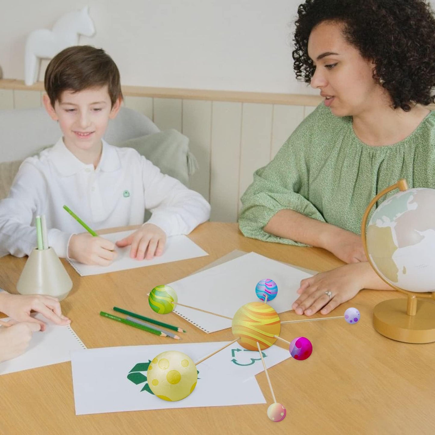 Fansunta 24PCS Solar System Model Foam Ball Project Kit, Planet Model Crafts Includes 14 Sized Polystyrene Spheres Balls, 9.5" Bamboo Sticks for School Science Projects