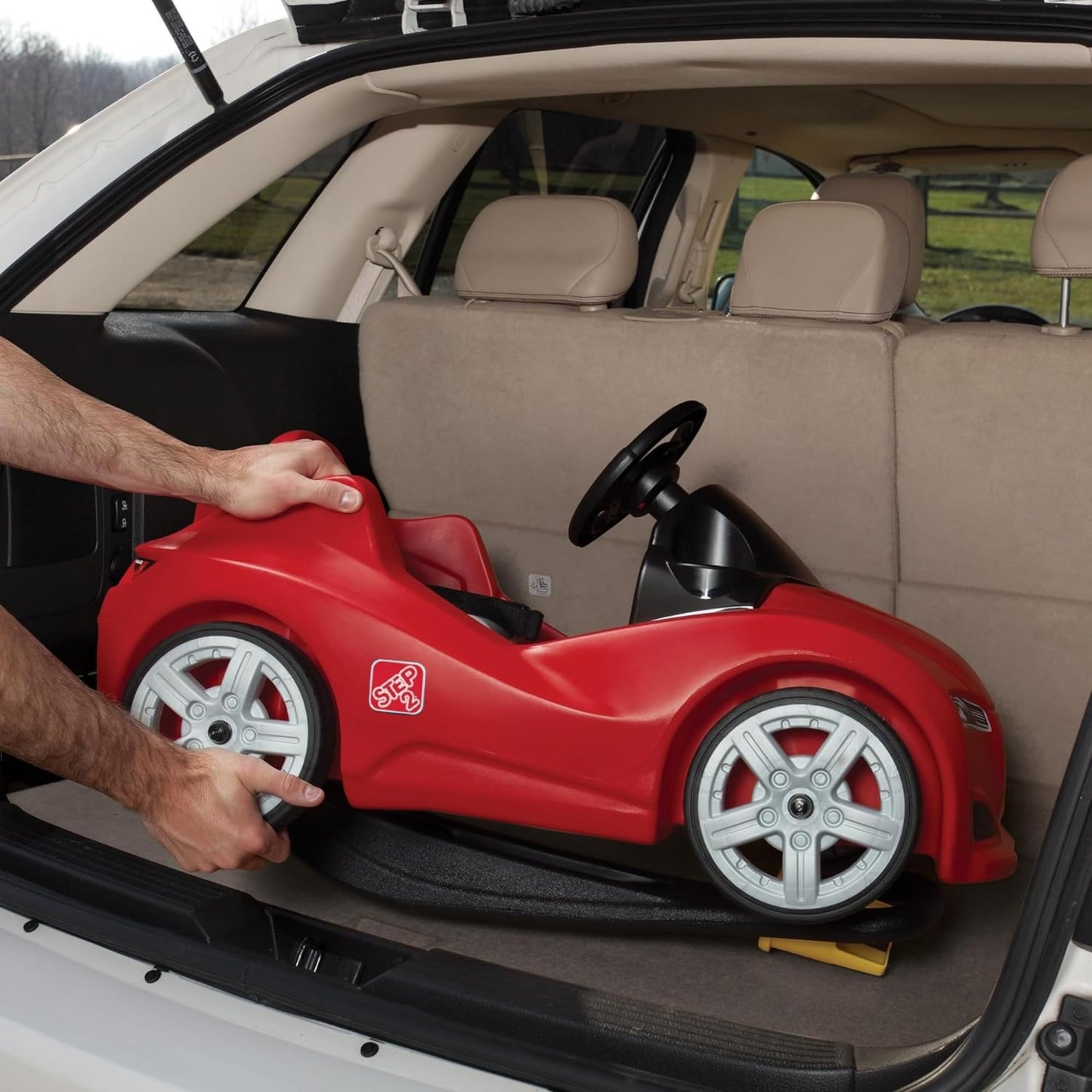 Step2 Whisper Ride Cruiser Kids Push Car, Ride On Toy, Stroller Substitute, Includes Seat Belt & Horn, Made of Durable Plastic, Max Weight 50 lbs., For Toddlers 18 Months - 4 Years Old, Red