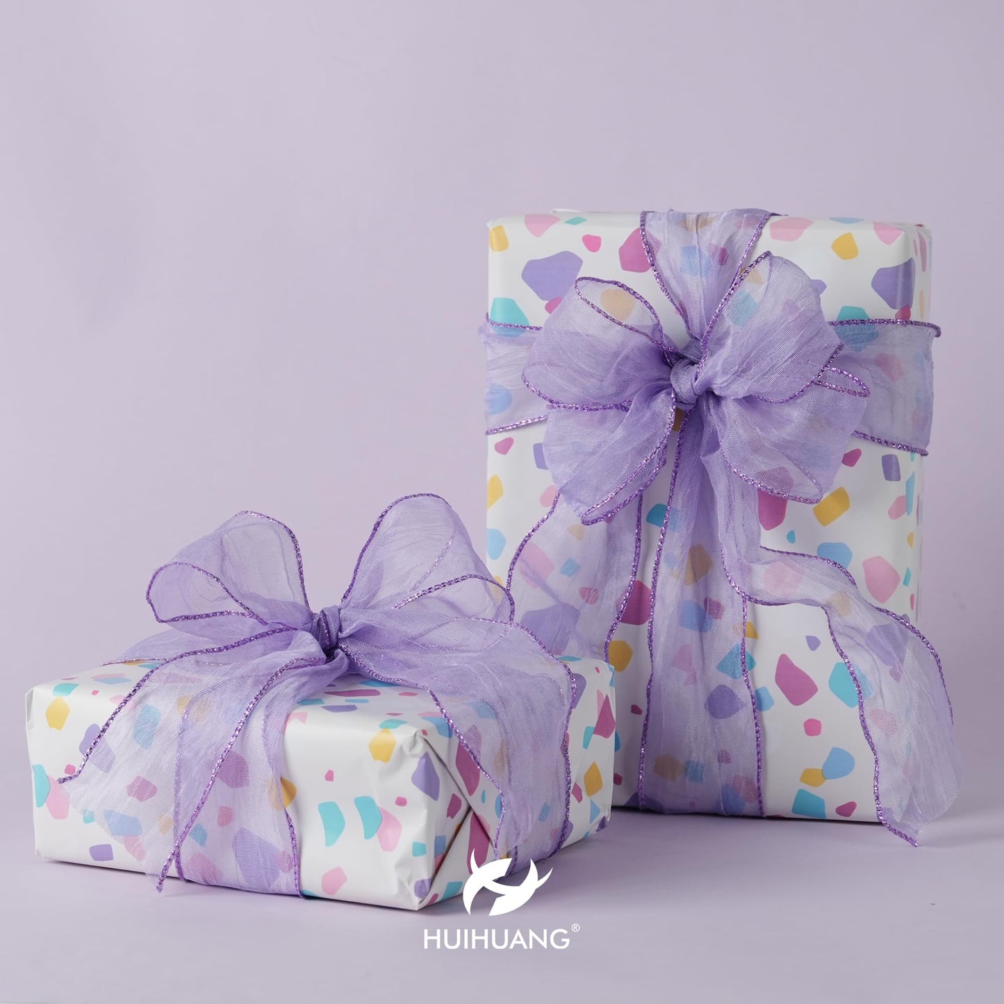HUIHUANG Purple Crinkle Wired Ribbon 2.5 inch Metallic Crinkle Lavender Wreath Ribbon for Gift Wrapping Basket Bows Making DIY Crafts Home Decor - Continuous 10 Yards