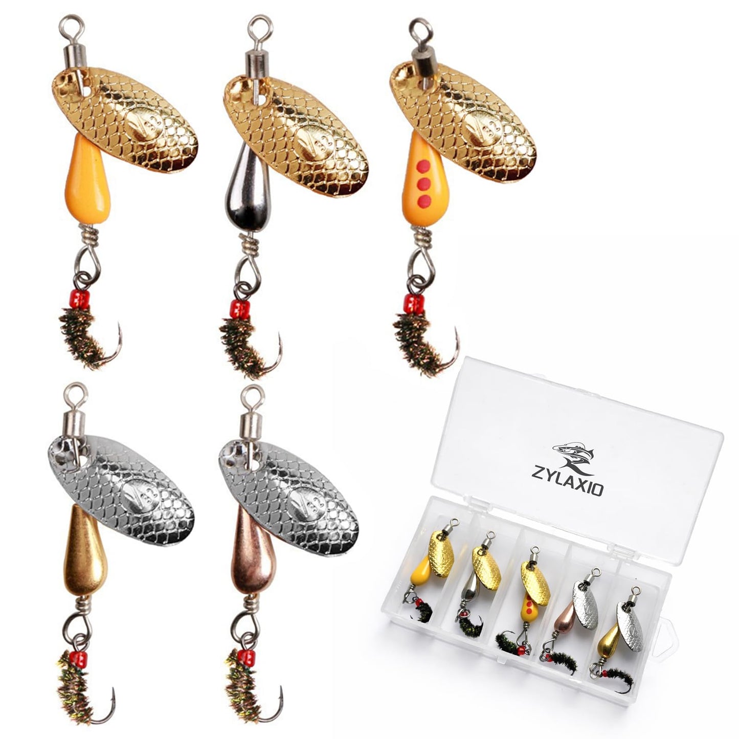 Zylaxio Trout Spinners, 5PCS Spinner Fly Fishing Lures, 1.96in Brass Inline Spinner Lures, 0.09oz Set for Trout Bass Salmon Pike, Creek Stream River Fishing