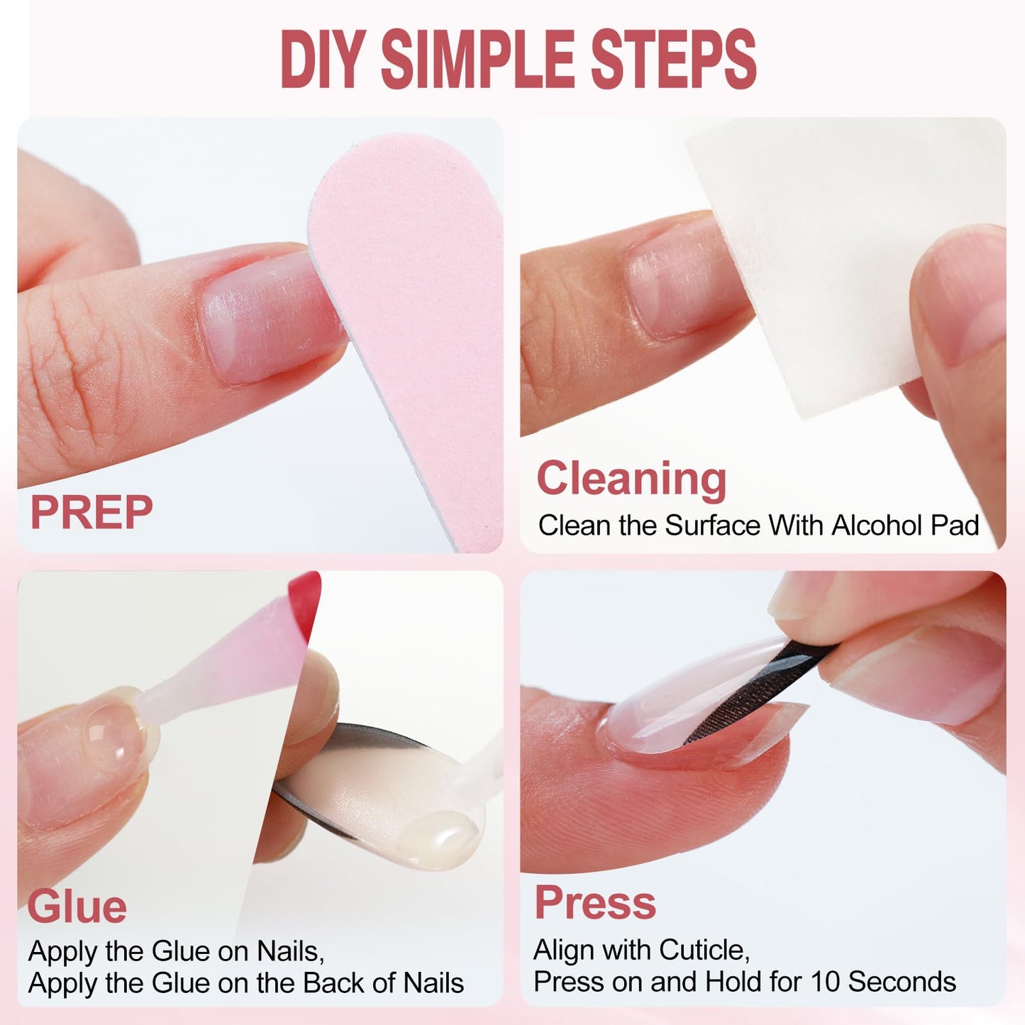 Rnker Press On Nails - Flash Silver, Almond Top gel Nails with a Glossy Glaze Finish, 15 Sizes - 30 Nail Kit with Glue