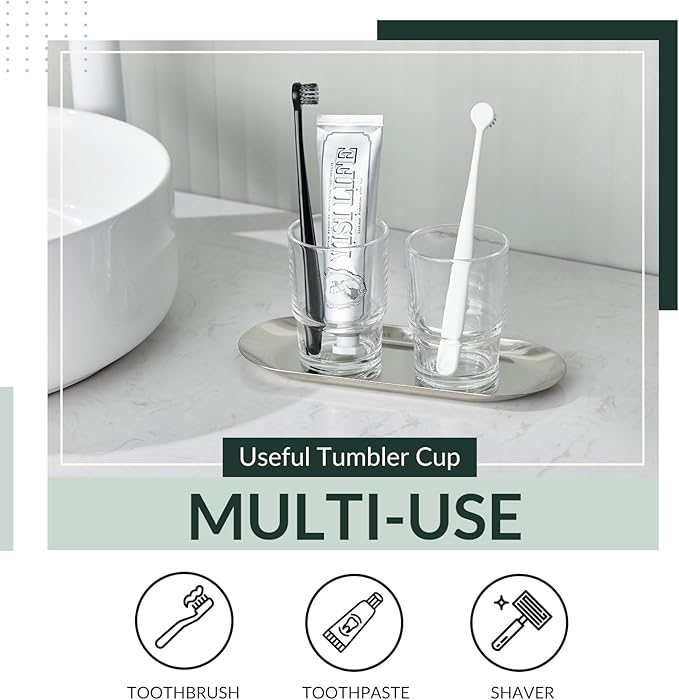 Toothbrush Holders for Bathroom, 2 Pack Transparent Glass Tumbler Cups, Modern Thick Glassware