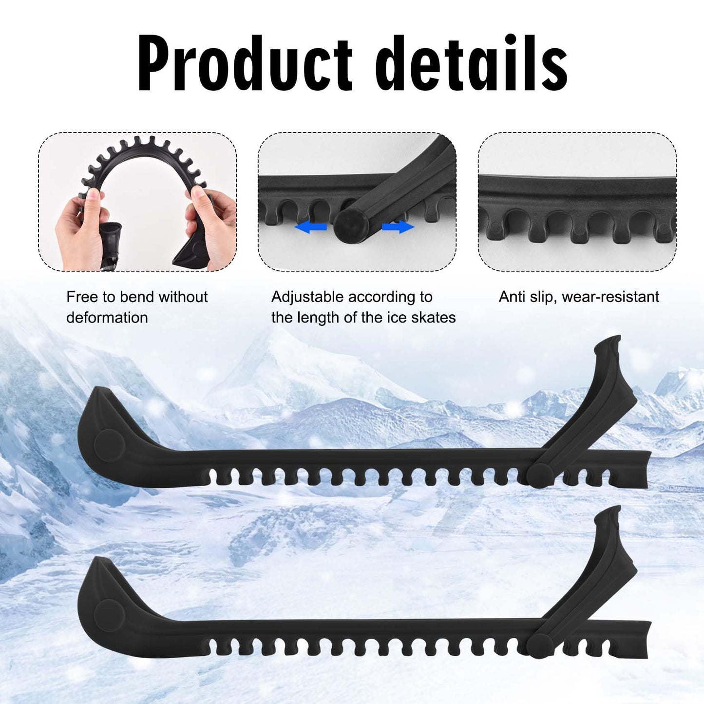 Faumsut Ice Skate Guards, 2 Pack Hockey Shoes Ice Skates Blade Covers, Adjustable Figure Skate Protector Accessories (Black White, Large)
