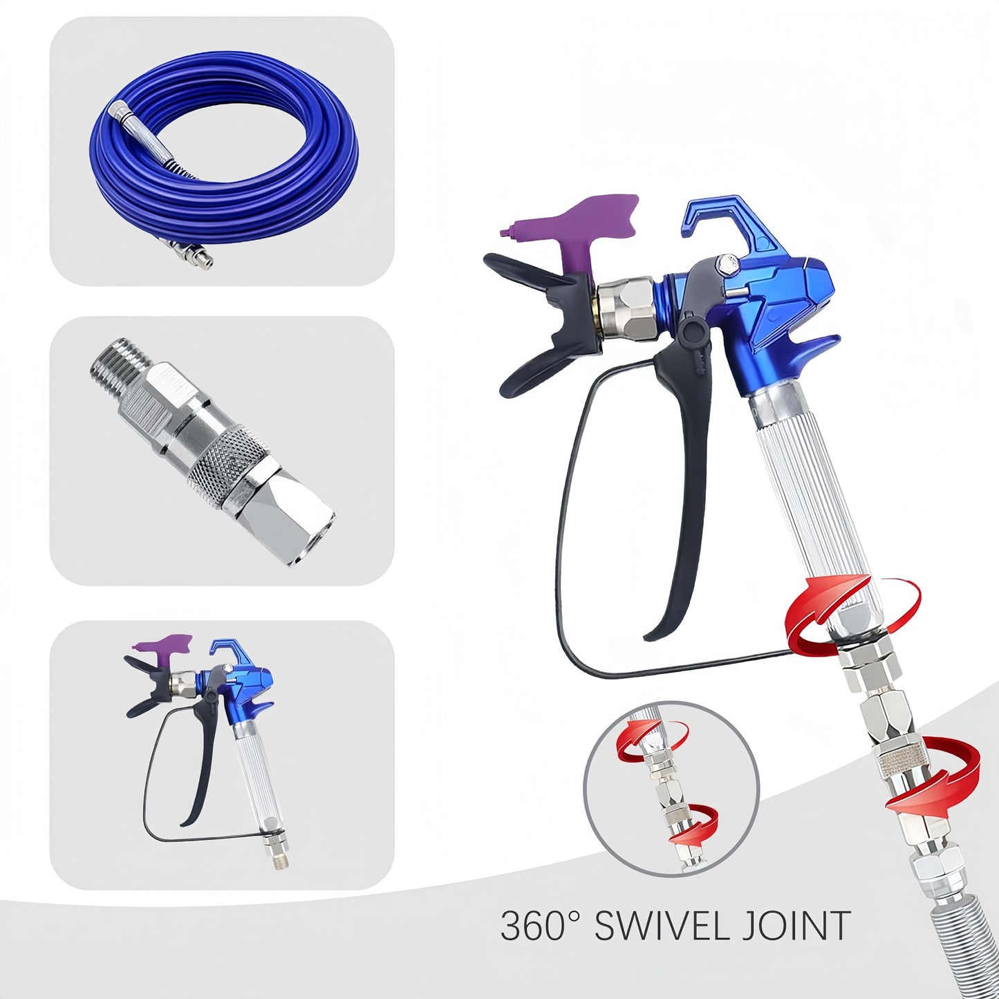 (3-Pack) Swivel Joint 1/4-Inch 360 Degrees Rotate Stainless Steel Airless High Pressure Spray Gun Hose Swivel Joint Connector Accessories for Paint Sprayers and Hose