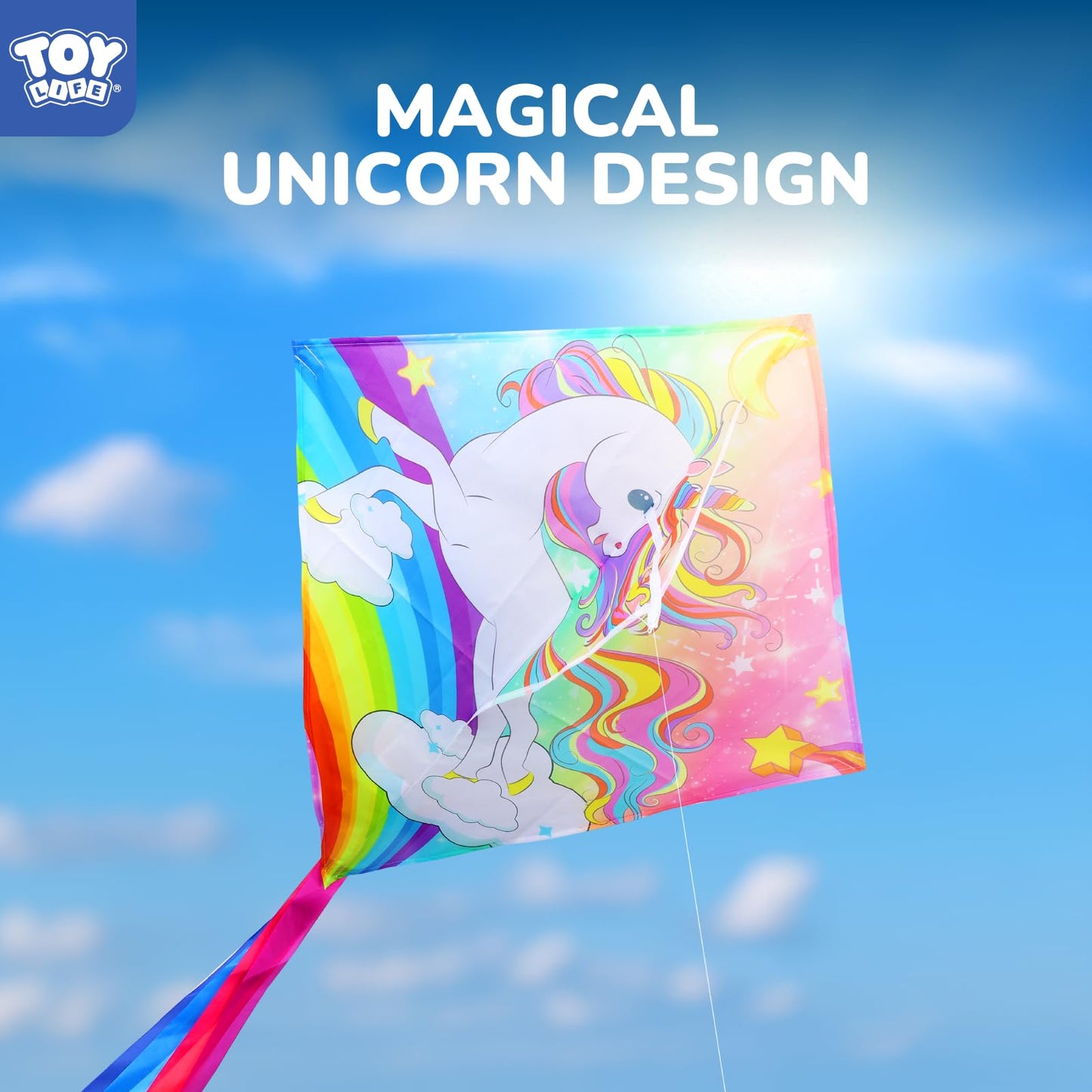TOY Life Pink Unicorn Kite for Kids – Large Easy to Fly Beach Kite with 50M String & Handle – Durable Nylon Outdoor Toy for Boys & Girls Ages 4-12 – Gift for Beach & Park Fun