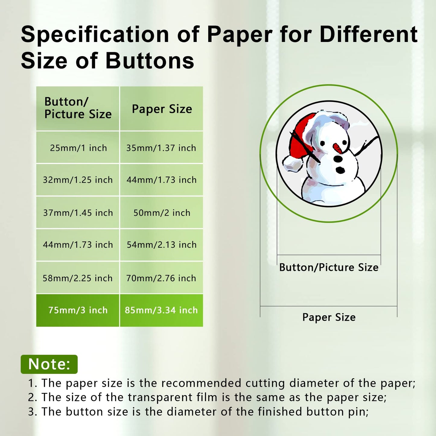 3 inch /75mm Blank Button Supplies Round Badges Buttons Parts for Button Maker 75mm Button Attachment, Button Making Supplies with Pin Cover, Pin Backs, Plastic Films, Blank Circle Paper