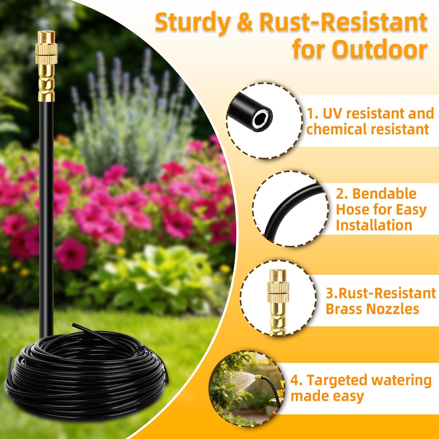 50FT Drip Irrigation System, 2026 Upgrade Garden Watering Kit with 12pcs 360° Adjustable Copper Nozzles, Automatic Atomizing Sprinkler System for Raised Beds, Lawn, Greenhouse, Outdoor Plants (50 ft)