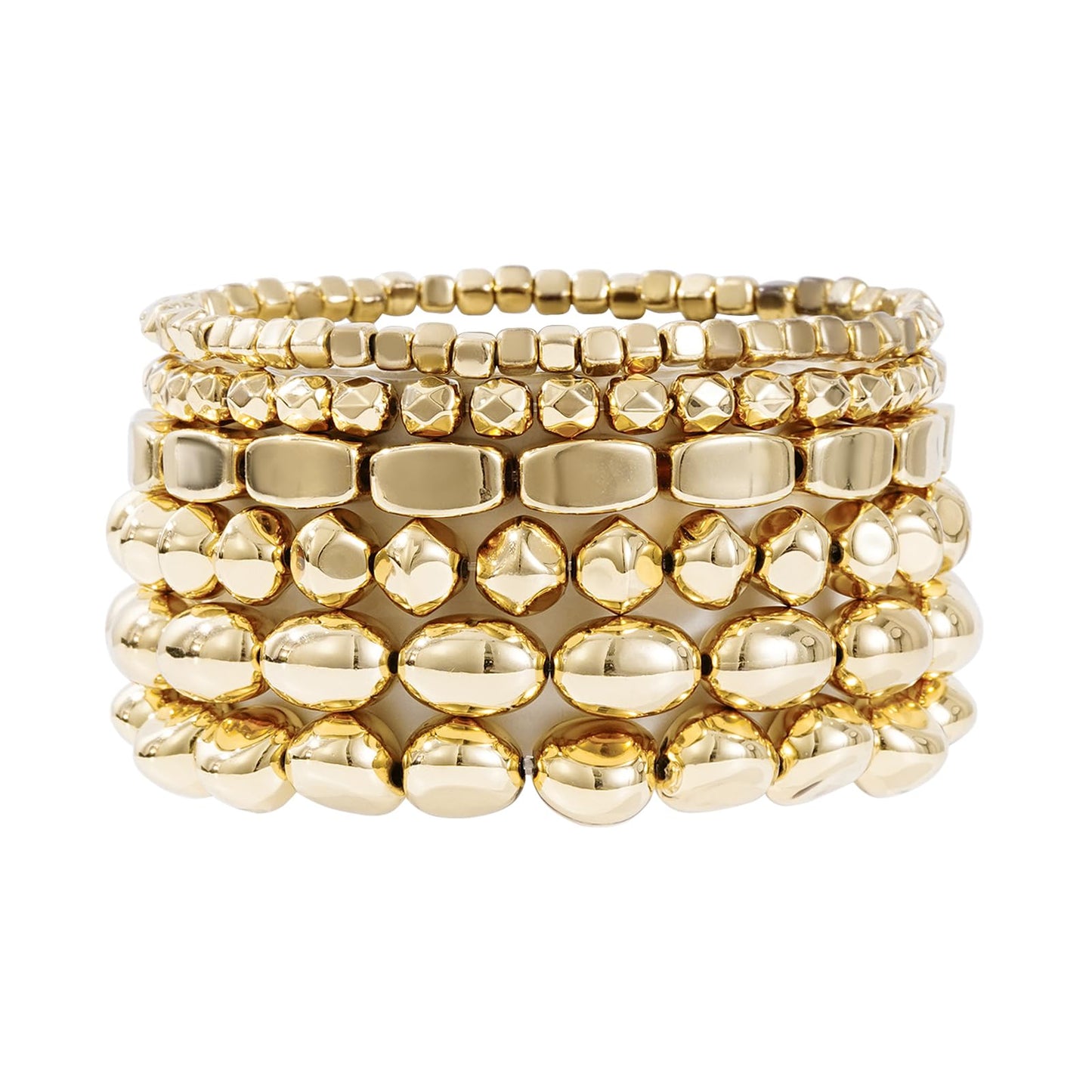 Sajidos Gold Plated Beaded Bracelets for Women Trendy, 14K Gold Plated Stack Cross Pearl Bead Stretch Bracelets Set Elastic Hypoallergenic Bracelets Jewelry Gifts (style4)