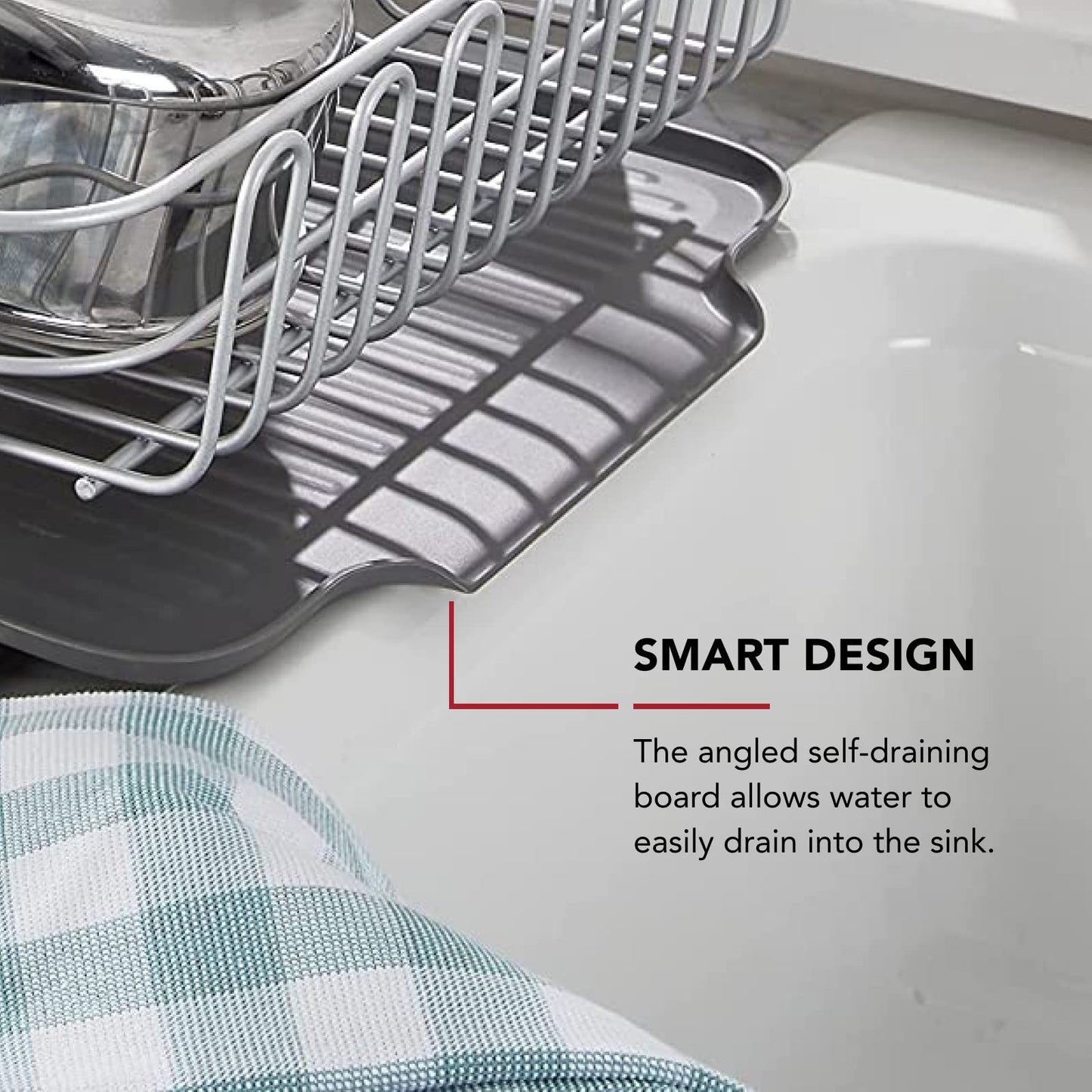 KitchenAid Large Capacity, Fully Size Self Draining Rust Resistatant Satin Coated Dish Rack with Removable Flatware Caddy 20.47-Inch, Gray