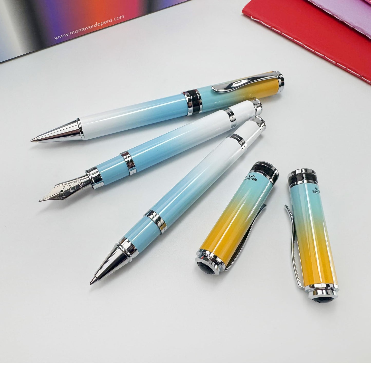 Monteverde USA Innova Ombre Fusion Bliss (Gold/Blue/White Gradient Finish) Rollerball Pen - Refillable, Gift Case, Luxury Pen