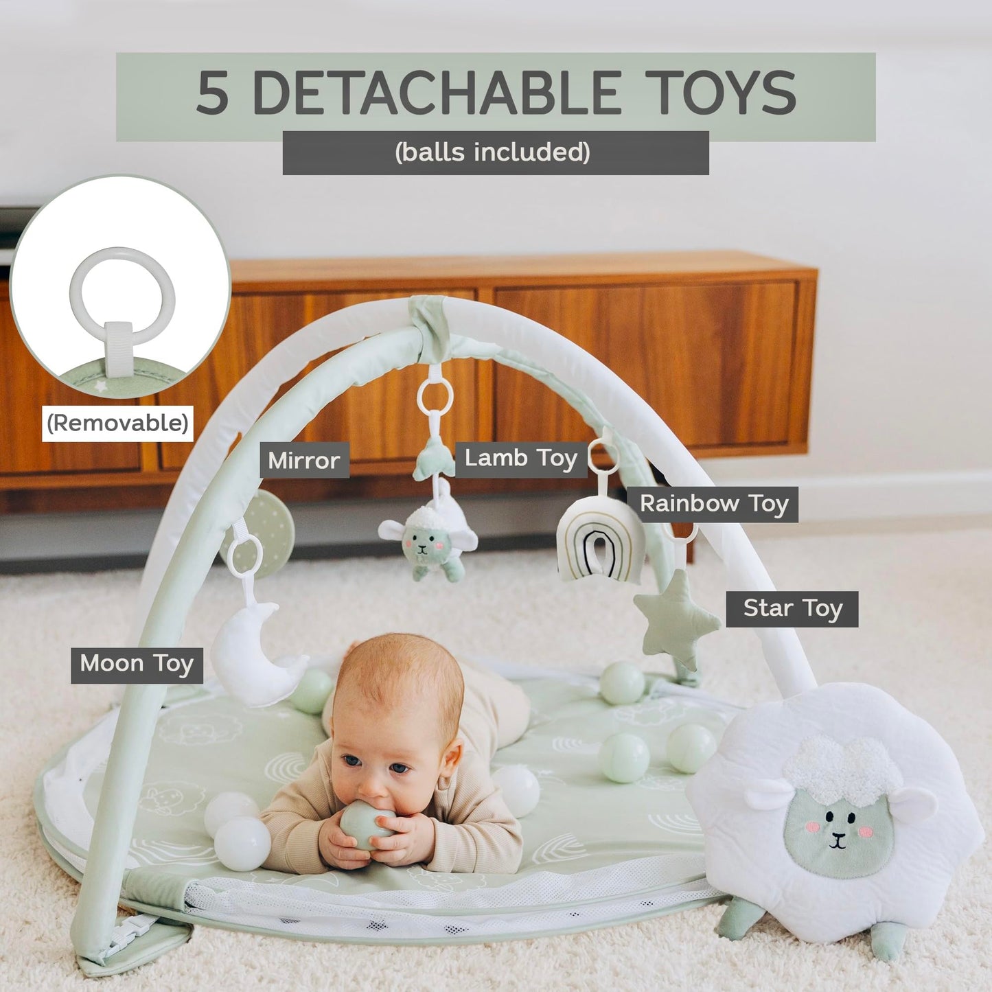 Aila+Aiden 6-in-1 XL Play Mat & Play Gym, Baby Gym, Baby Activity Gym, Sensory Exploration and Motor Skill Development Toys (Sage)