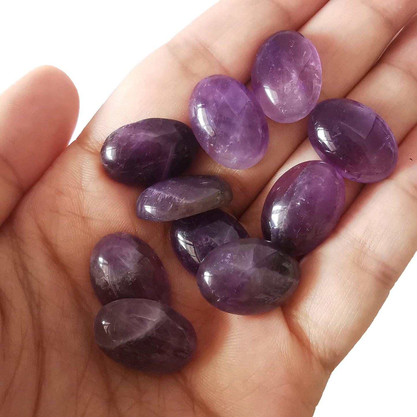 Loveliome 18x13mm Oval Cabochons Flatback Crystal Stone Gemstones Beads for Jewelry Making DIY Pack of 10, Amethyst