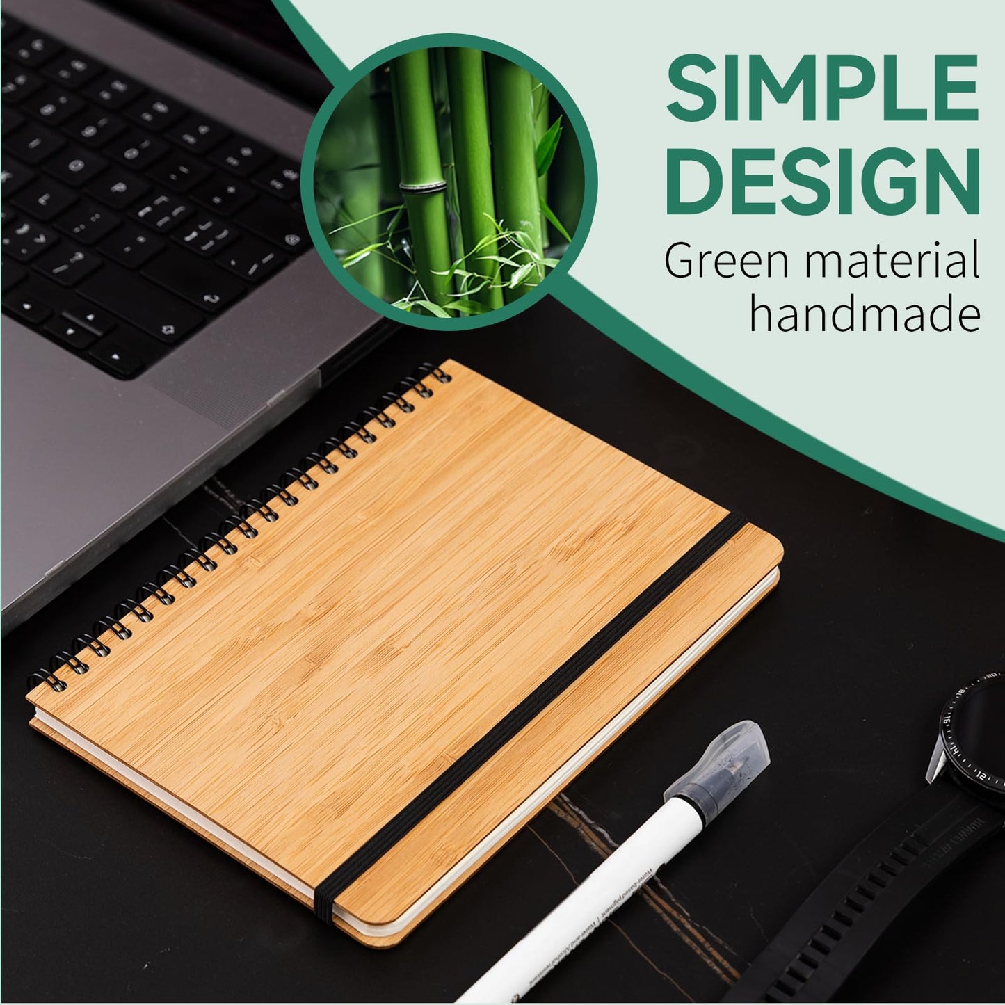 CWUINT 4 Packs Lined Bamboo Notebook Journals, Wooden Notebooks 80 Pages, 5" * 7" Hardcover Notebook College Thick Paper Notebook, Journaling Notebook for Work Women Men School