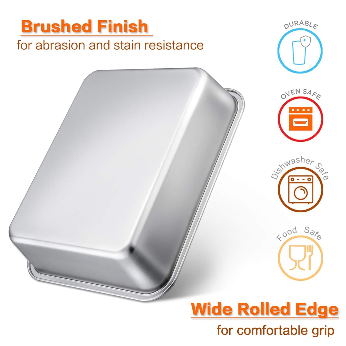 Lasagna Pan Set of 2, E-far Rectangular Deep Cake Baking Pans, Small Roaster Baking Dish Stainless Steel, 10.6x8.3x3.2 Inches, Non-Toxic & Heavy Duty, Dishwasher Safe