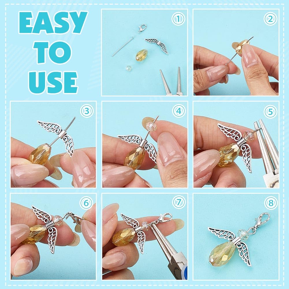 PH PandaHall 300pcs Angel Wing Charm Making Kit, Metal Angel Wing Pendants Making Accessory DIY Charm Set for Earrings Necklaces Bracelets Keychains DIY Crafts Jewelry Making