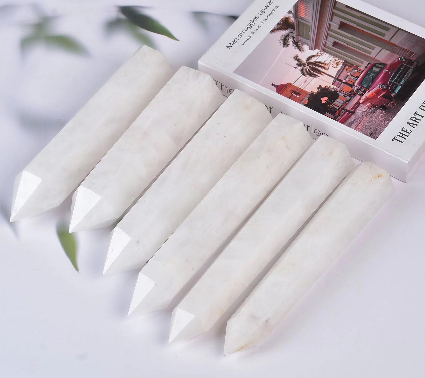 AMOYSTONE Large White Crystal Quartz Wand 1PC Healing Crystal Stone Obelisk Tower 6 Faceted Column Reiki Chakra Meditation Gift 2.2-2.6 LBS