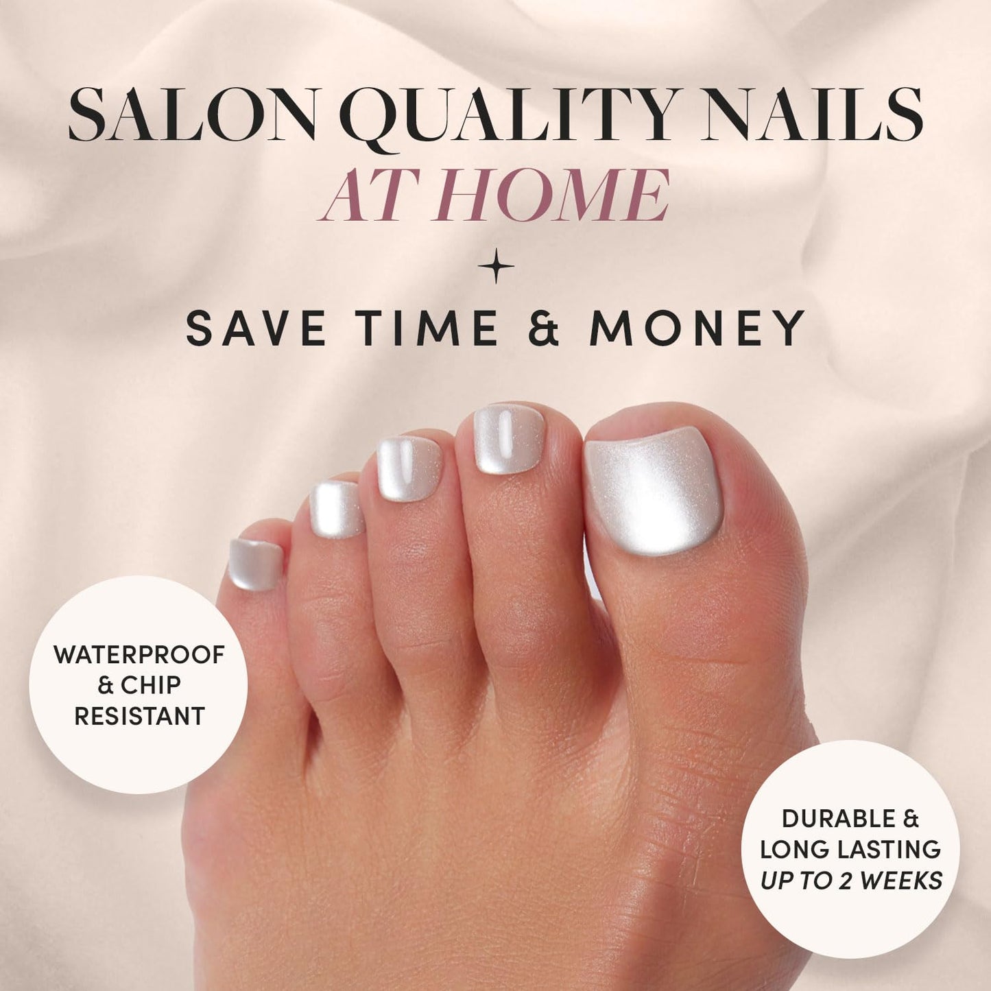 Glamnetic Press On Toenails - Pure Intentions | Subtle Iridescent Nude Sparkle Fake Toe Nails in a Glossy Finish | 16 Sizes - 32 Toe Nail Kit with Glue