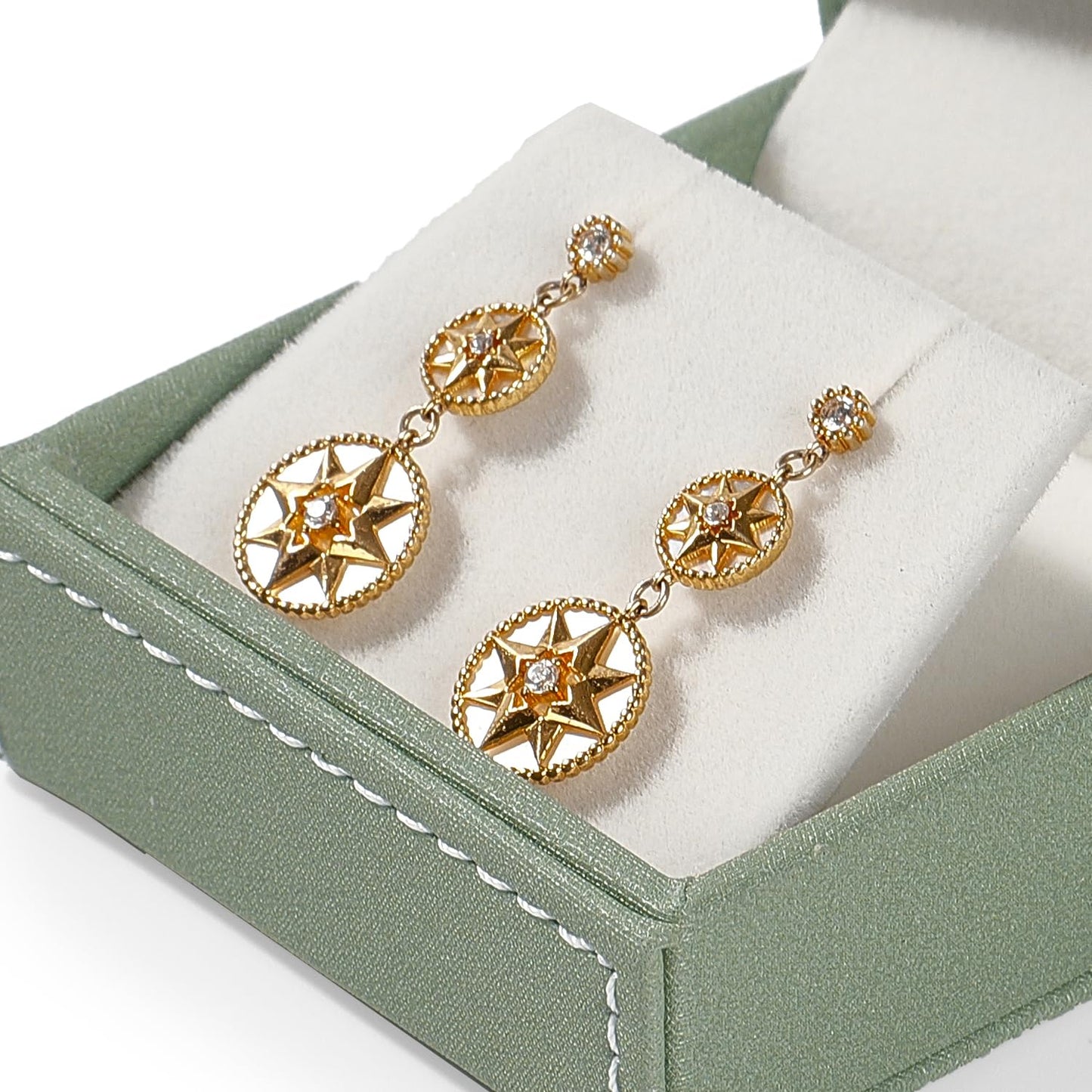 Woodten Green Small Earrings Gift Box PU Leather Jewelry Gift Box for Earrings