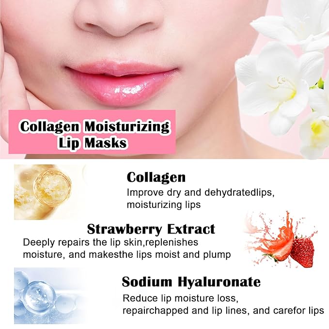 50 PCS Collagen Crystal Lip Masks,Moisturizing Collagen Lip Mask,Pink Lip Care Pads Mask for Dry Lips,Lip Patches for Hydrating Nourishing,Anti Chapped,Anti-Wrinkle,Plump Your Lips