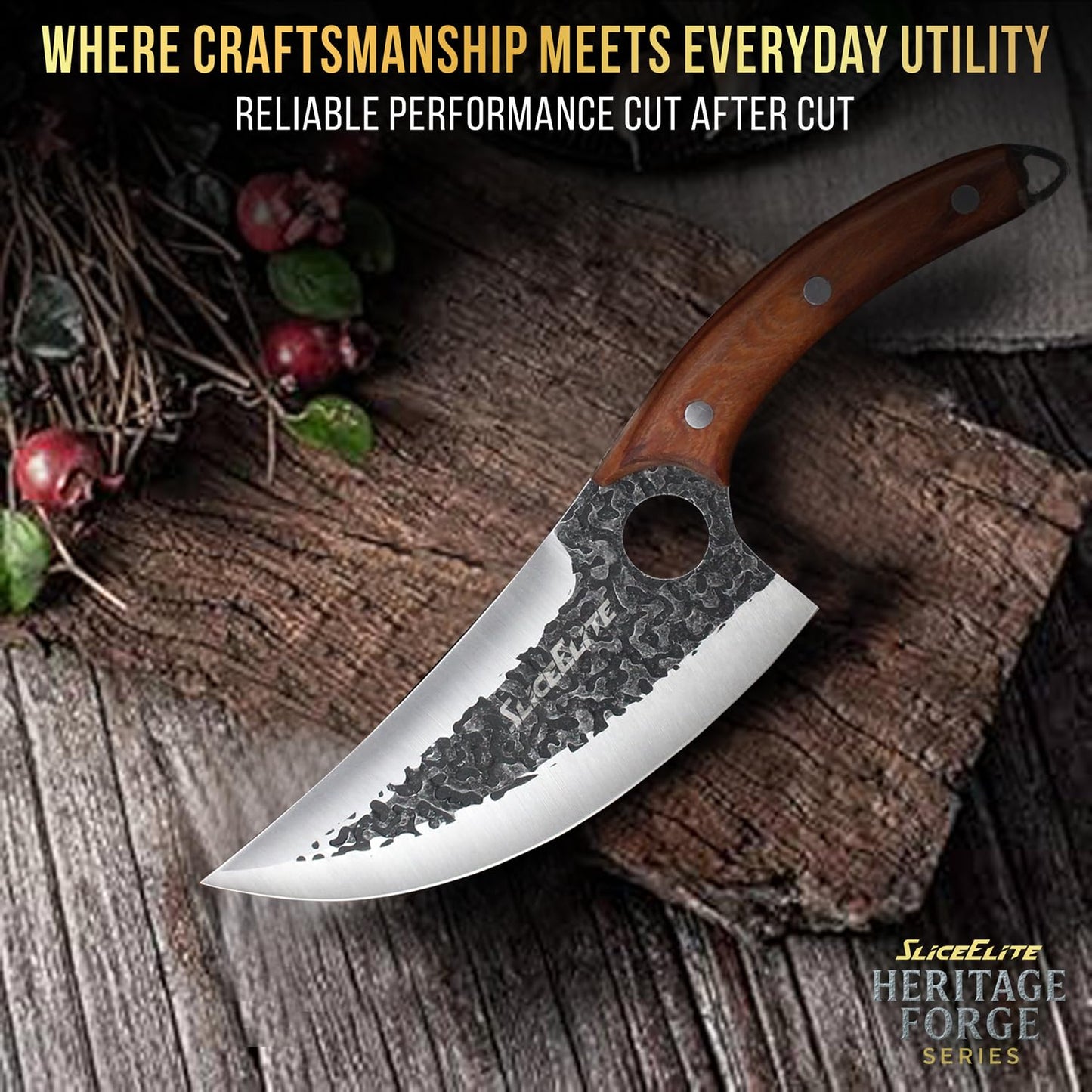 SliceElite 2PCS Hand-Forged Butcher Knife Set | Cleaver & Viking Knives for Meat Cutting | Professional Chef Knife Gift Box, Perfect BBQ Tool for Men