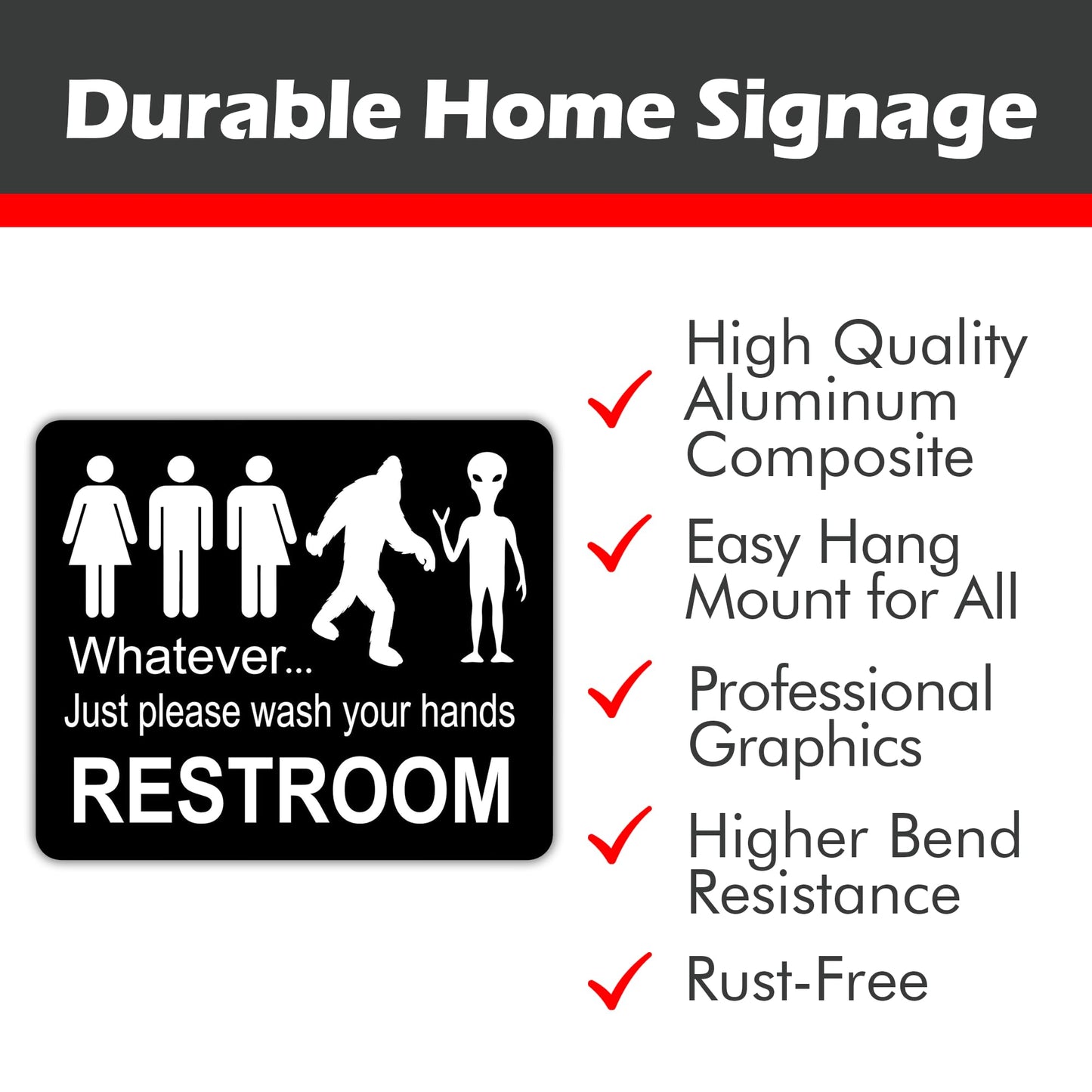Just Please Wash Your Hands Bathroom Sign | Bigfoot Alien Funny Signs - Inclusive Decor - Door & Wall Restroom Signs - 8.5"x10"