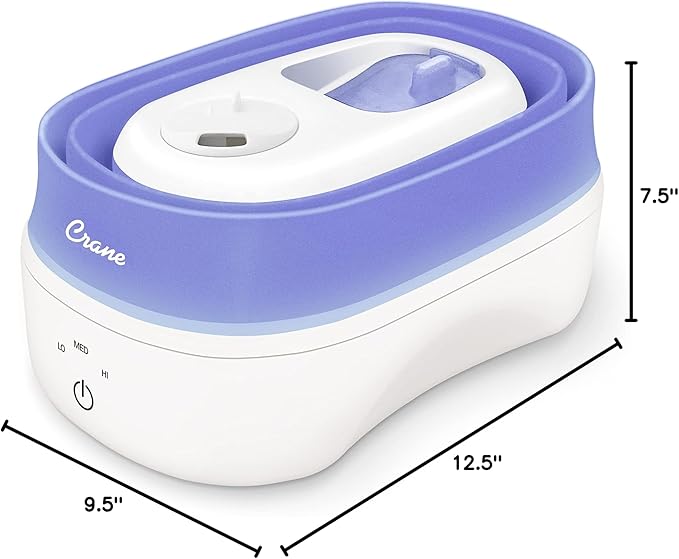 Crane Collapsible Cool Mist Humidifier for Bedroom and Office, 1 Gallon Portable Humidifier for Travel and Easy Storage, Blue and White
