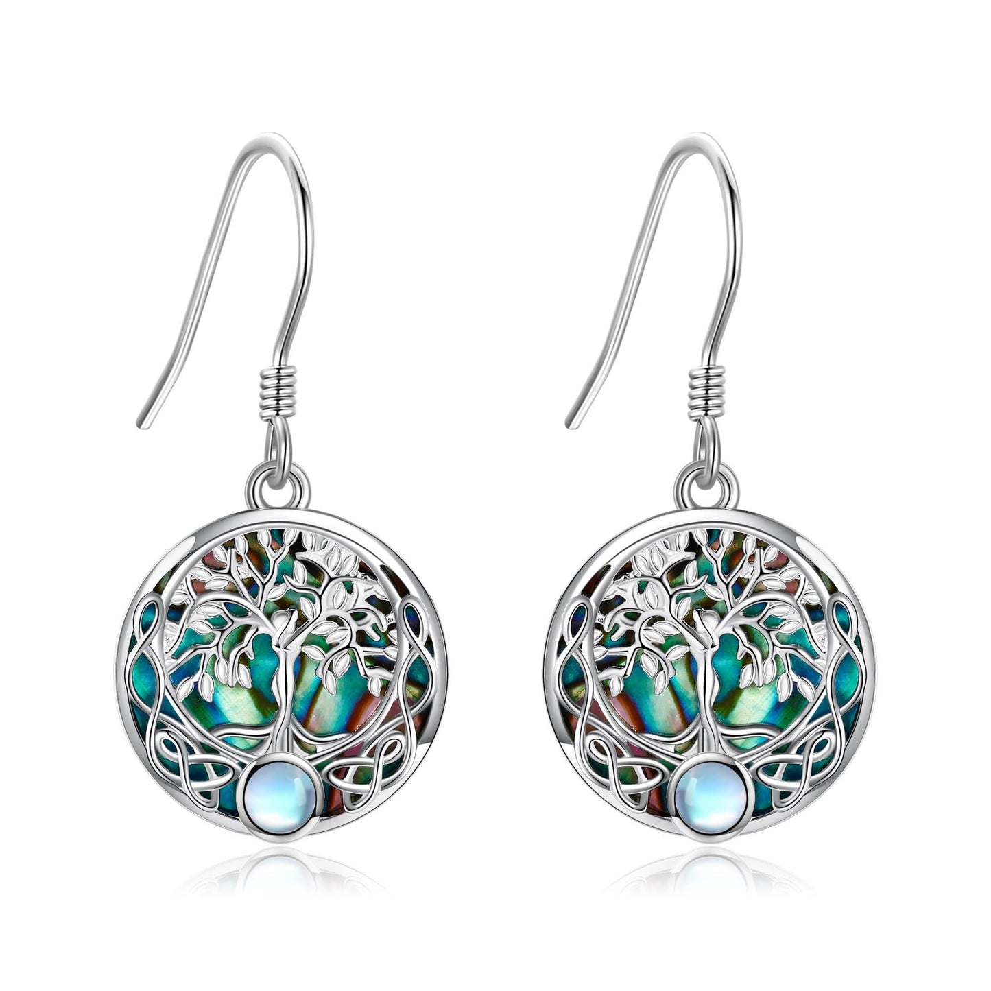 ONEFINITY 925 Sterling Silver Celtic Tree of Life Dangle Drop Earrings Abalone Shell Tree of Life Jewelry for Women
