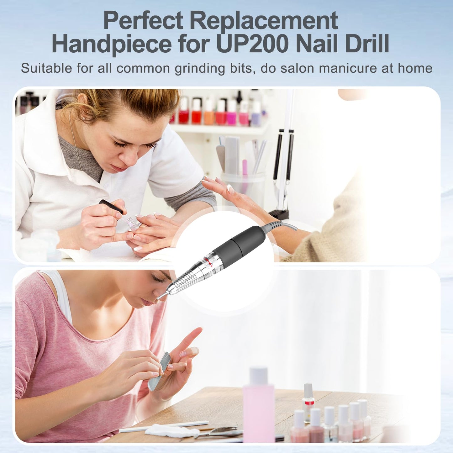 Nail Drill Handpiece for UP200 Machine, Compatible with KUPA KP55, KP60, KP5000, HoMove 35000RPM Professional Electric Nail File Handle Replacement 3 Pins, Low Noise and Comfortable (Only Handpiece)