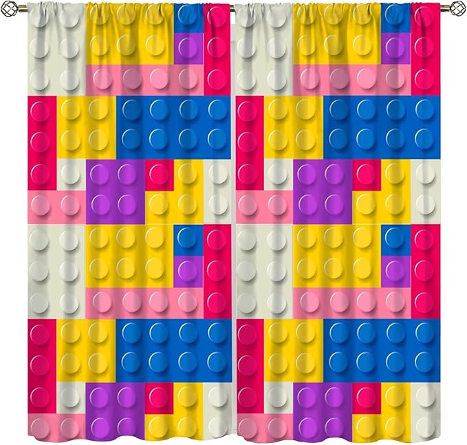 Kids Building Blocks Toy Curtains Children's Room Abstract Outline Colorful Plastic Toys Geometric Bricks Print Curtains for Boys Girls Nursery Curtains 42x45 Inches 2 Panels