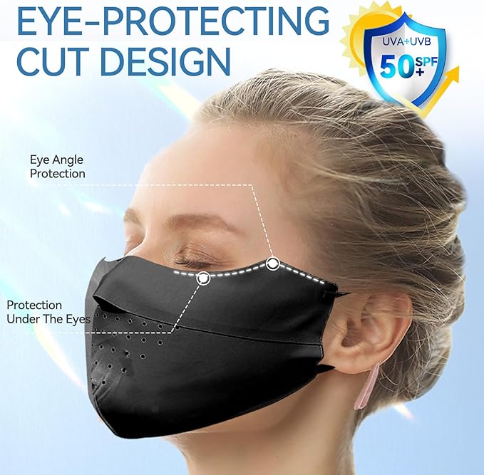 EIGIIS Sun Protection Face Cover UPF 50+ UV Face Mask Ice Silk Covering Reusable Running Fishing Golf Sports Face Shield