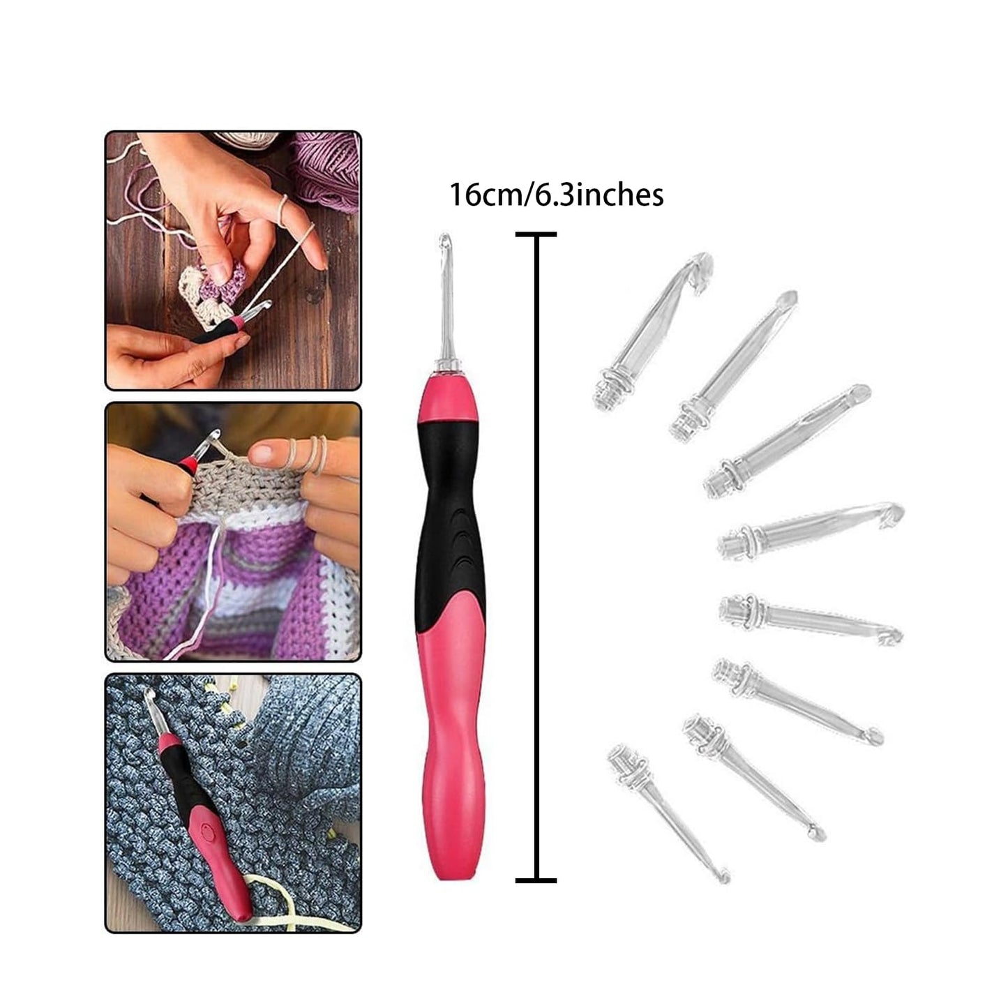 Light Up Crochet Hook Set, 9 Sizes 2.5mm-6.5mm Interchangeable Crochet Hooks with Light, Rechargeable Ergonomic Crochet Kit for Beginners & Adults, DIY Craft Supplies