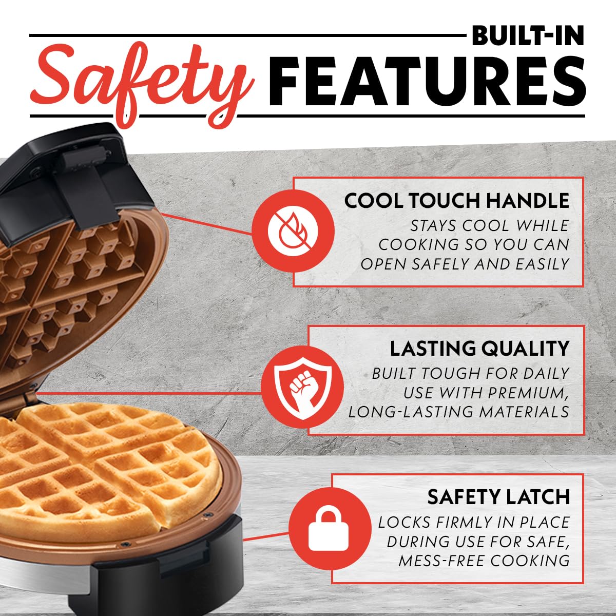 Gourmia Belgian Waffle Maker – Compact Design with Upright Storage, Adjustable Browning, and Easy-Clean Nonstick Ceramic Plates, Stainless Steel