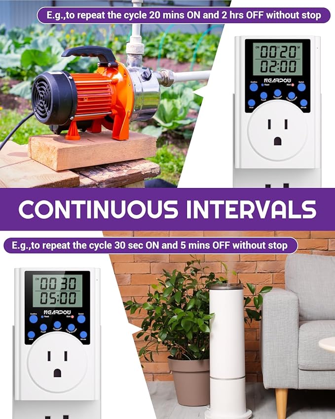 Timer Outlet, Nearpow Multifunctional Infinite Cycle Programmable Plug-in Digital Timer Switch with 3-Prong Outlet for Appliances, 15A/1800W