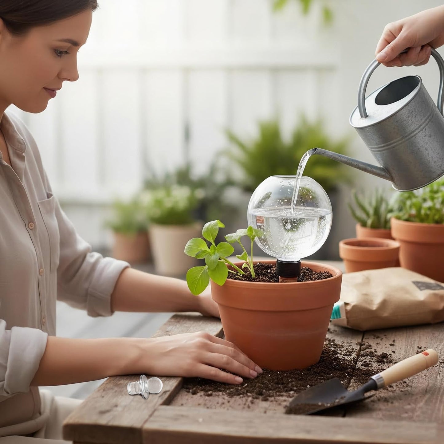 4 Pack 17.5 oz Plant Watering Globes with Covers Self Watering Planter Insert Top Fill Plastic Water Bulbs for Indoor and Outdoor Plants Watering Devices