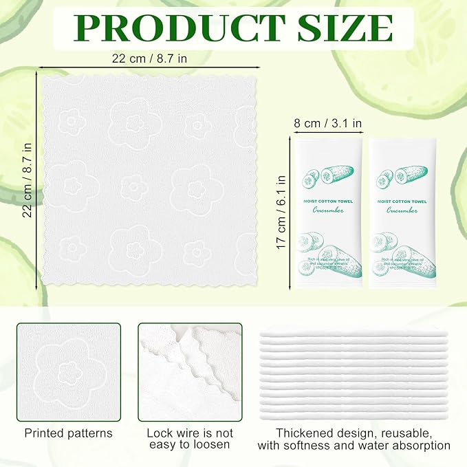 Moist Cotton Towel Bulk Moist Towelettes Individually Wrapped,White Towel Services,Refreshment Pre Moistened Towels for Dentist Travel Sport Party Hotel 200，Cucumber