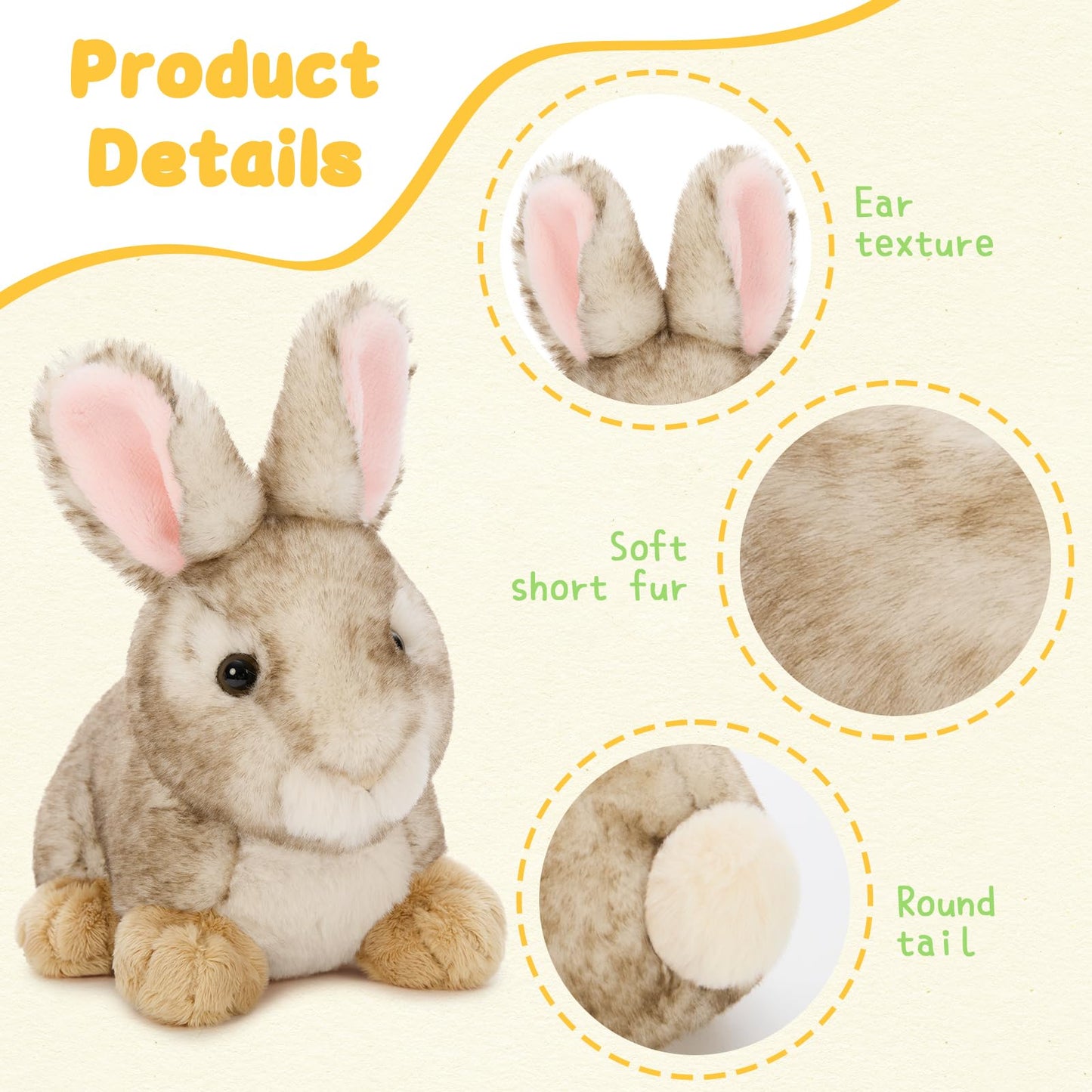 Tezituor 4 Pcs Realistic Rabbit Stuffed Animals Set, 9 Inch Big Stuffed Baby Bunny Plush Bulk for Party Easter Decoration, Cute Fluffy Easter Bunny Rabbit Plush for Boys Girls