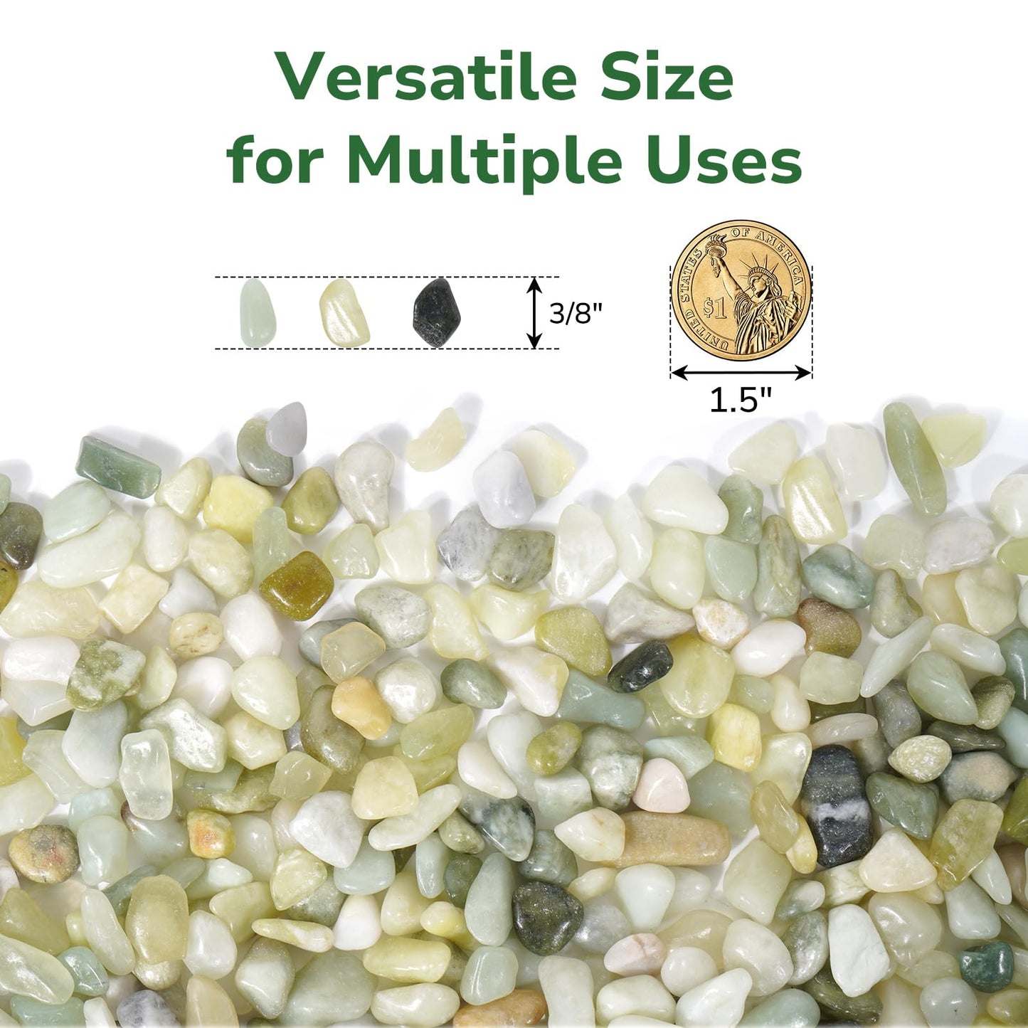 GreatBuddy 5-lb Decorative Rocks for Indoor Plants, 3/8" Jade Pebbles for Planters, Gravel for Succulent, Vases, Bamboo, Garden Landscaping, Crafts, Aquariums, Natural Polished