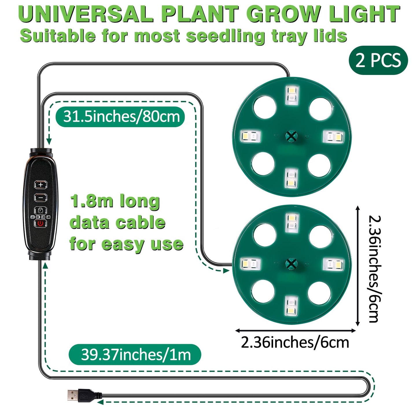 2 Pack Grow Lights for Indoor Plants for Growing Trays Cover, LED Growing Lamp Red Yellow Blue Full Spectrum for Seedlings with 5-Level Dimmable, Auto On Off Timer 4 8 12 18 Hrs for Small Plants