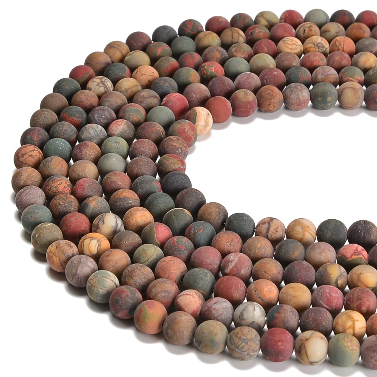 jodaying 10mm Picasso Jasper Matte Round Natural Gematone Loose Beads for Jewelry Making DIY 1 Strand 15"