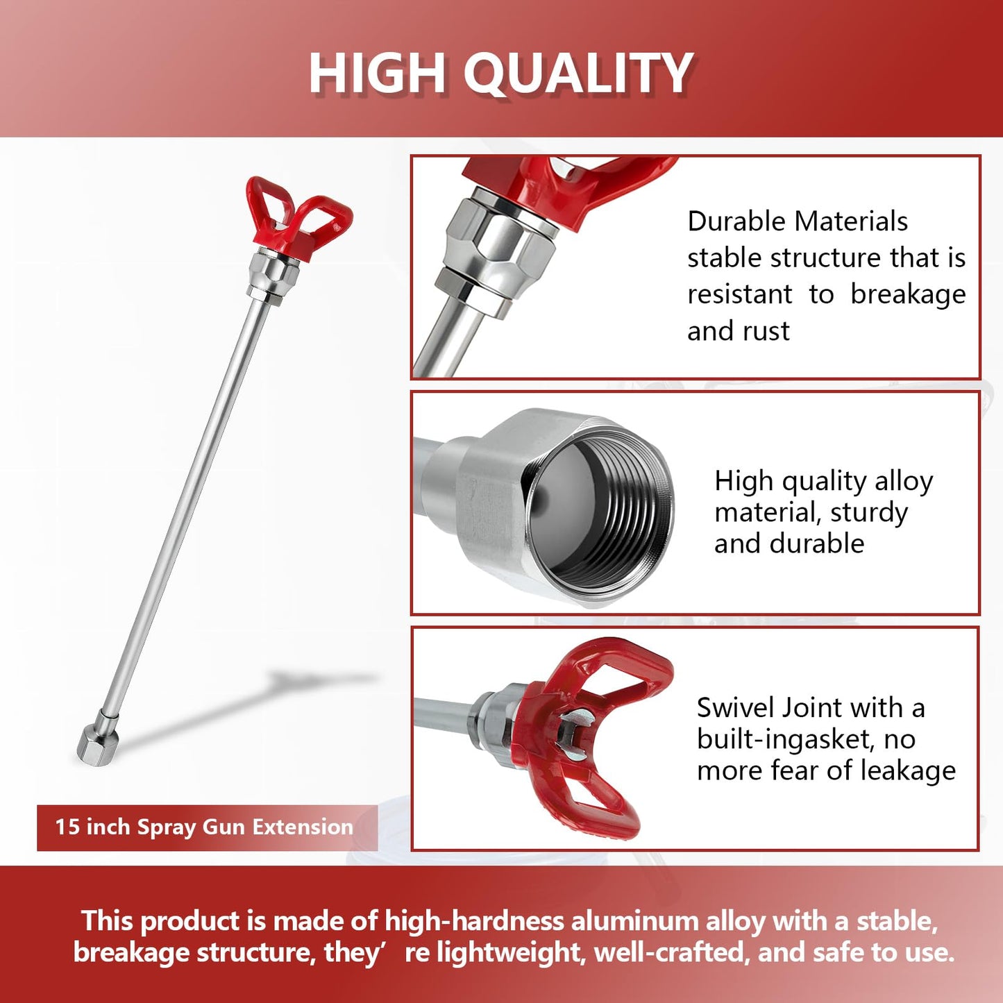 15-inch Airless Spray Gun Extension & 246215 7/8" Thread RAC X Hand-Tight tip Guard, for Graco Magnum x7 and Most Spray Guns with 7/8 in. Thread, Paints Sprayers Extensions Pole with Red Guard