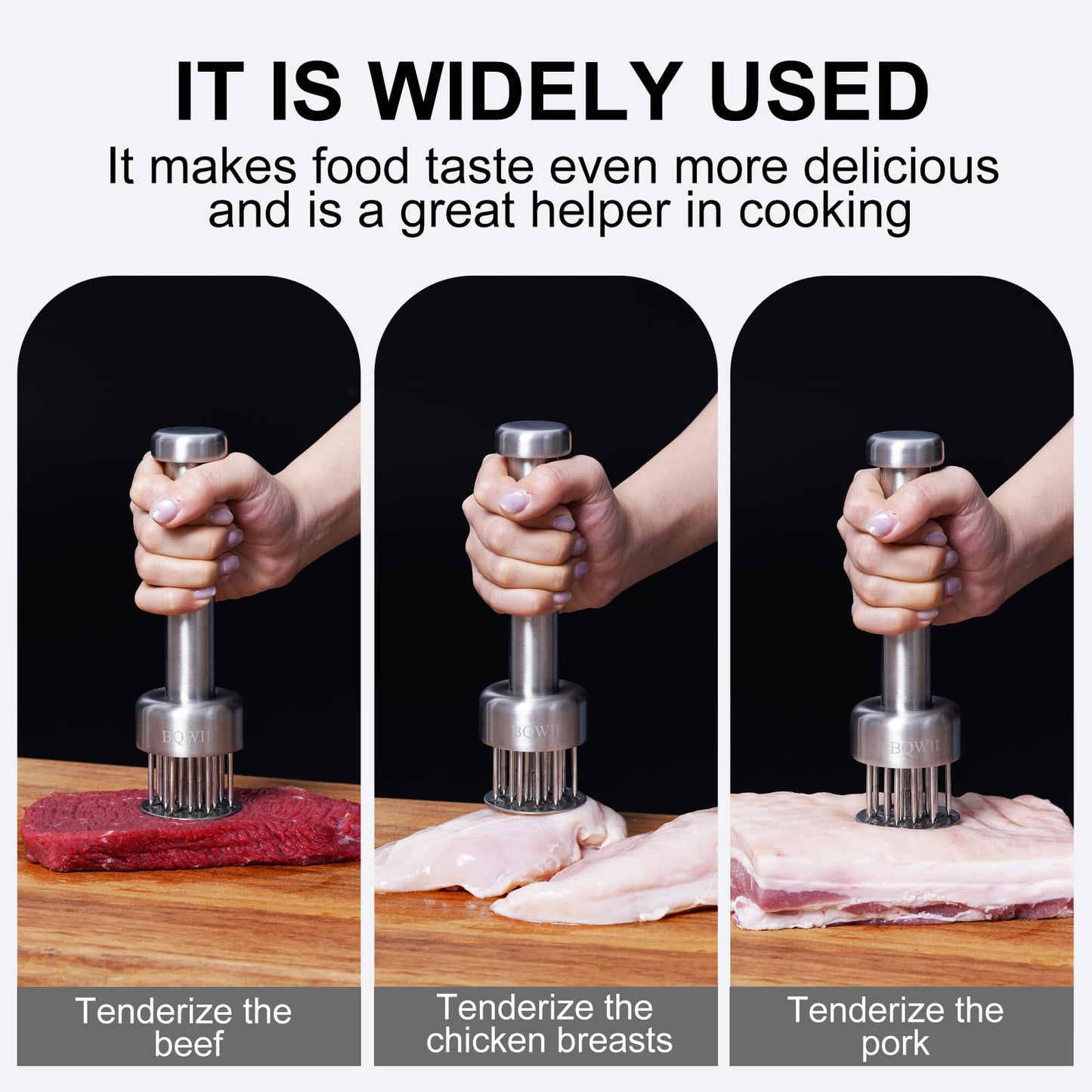 BQWII Stainless Steel Meat Tenderizer Tool with 21 Sharp Needles - A Meat Tenderizer Mallet for Chicken and Beef, Durable Meat Mallet Hammer, Easy-Grip Meat Hammer Tenderizer
