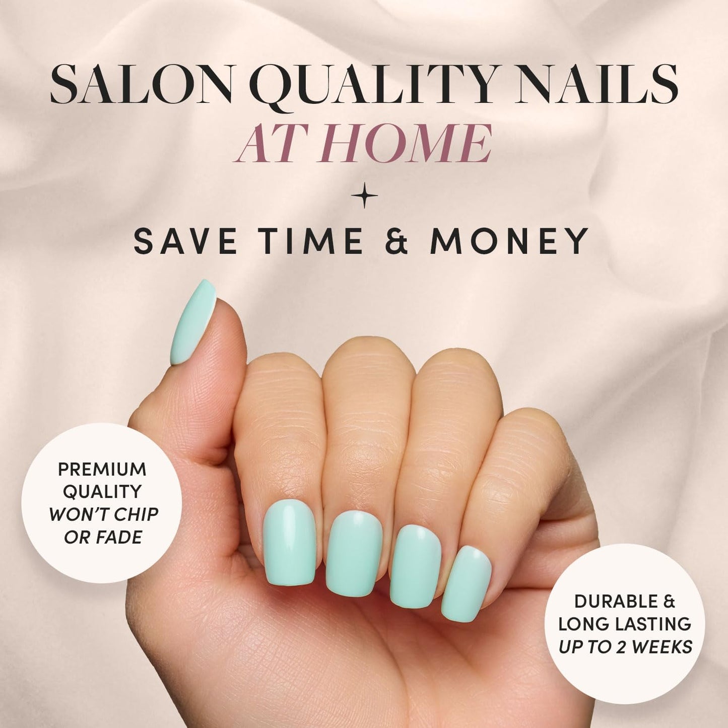 Glamnetic Press-On Nails Bundle - Soft Teal & Fairy Dust | Short Almond Light Blue Fake Nails with Glossy Finish | Short Oval Beige-Pink False Nails with a Metallic Finish | Reusable, Salon-Quality Na