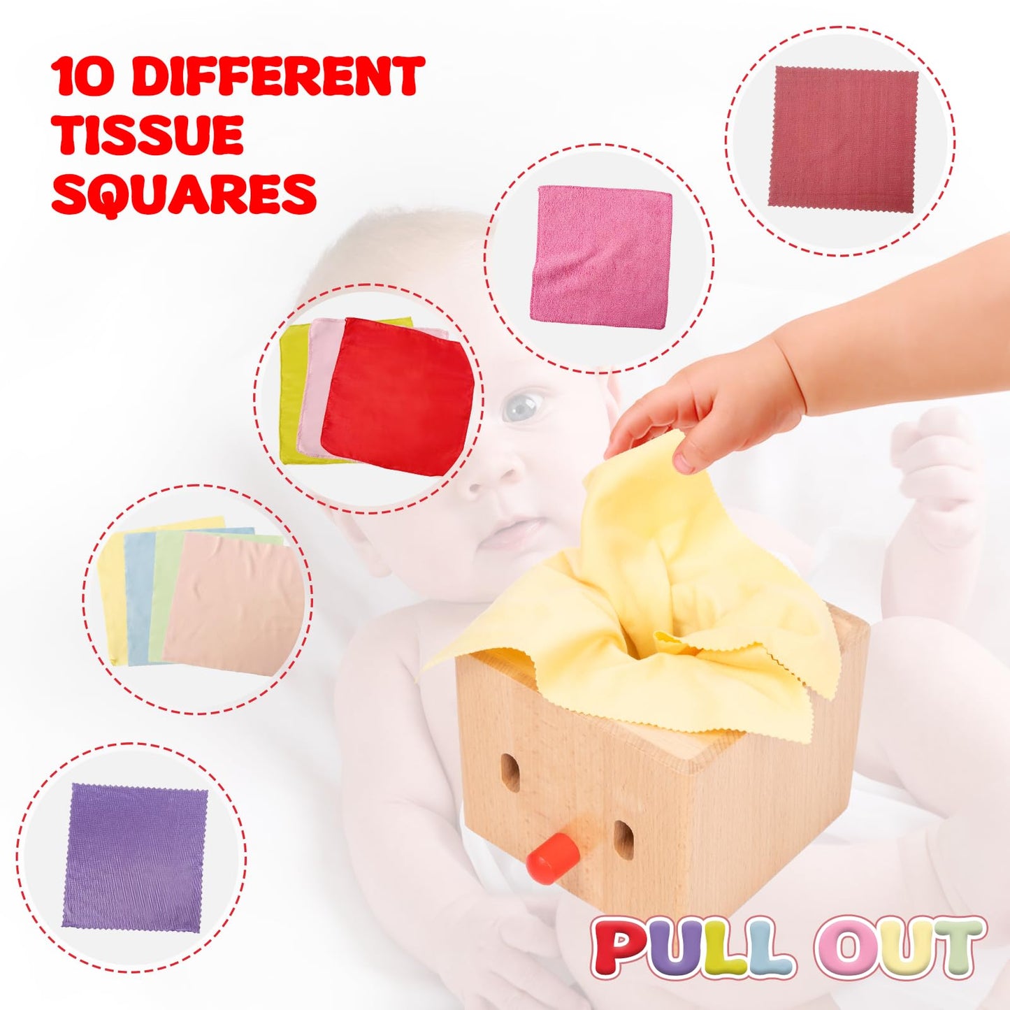 Adena Montessori Baby Full Wood Tissue Box Infant Toys for 6-12 Months Baby