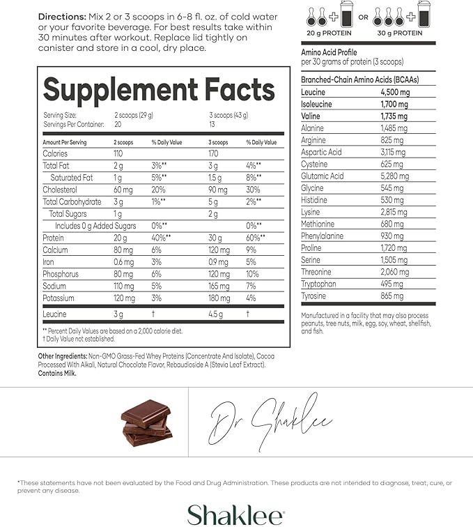 Shaklee - Performance® Advanced Physique® 100% Grass-Fed Whey Protein: Fast-Absorbing Formula - 20g Protein 110 Calories - Chocolate - 20 Servings