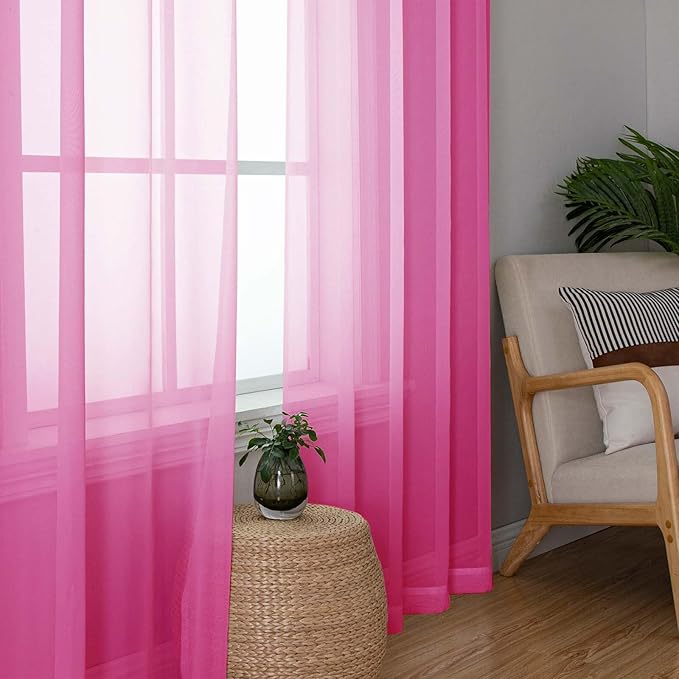 Lecloud Hot Pink Sheer Curtains 72 Inches Long 2 Panels, Solid Voile Light Filtering Living Room Curtains for Bedroom, Rod Pockets Window Treatment Transparent Airy Drapes, Each Panel 42" W x 72" L