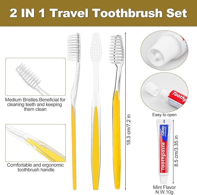 Disposable Toothbrushes with Toothpaste Individually Wrapped 5 Colors Bulk Toothbrush and Toothpaste 10g for Homeless,Shelter,Air Bnb/Hotel/Guest Apartment (200)