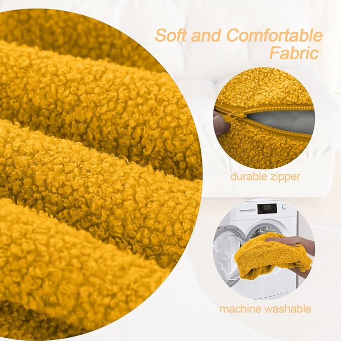 MeMoreCool Stuffed Round Pouf Ottoman Foot Rest, Floor Pouf Foot Stool with Soft Foam Chunk Filling, Small Round Ottoman Footstool Circle Footrest for Living Room, Yellow